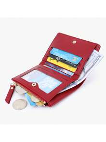 New Women's Short Zipper Bifold Wallet Gift Box, Large Capacity Premium Card Holder Coin Purse For Girlfriend - Red - View 4