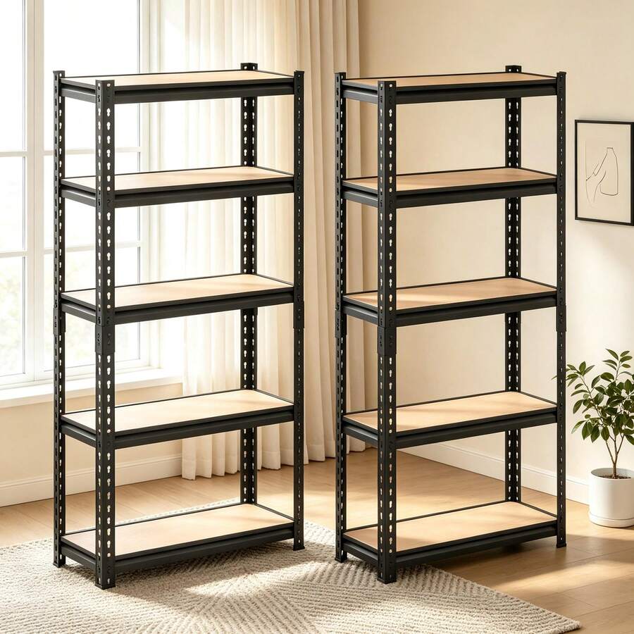 SONGMICS Estantería de Almacenamiento, 5 Niveles, Juego de 2, Montaje sin Tornillos, Estantes Ajustables, 30 x 75 x 150 cm, Plata - Ver 1