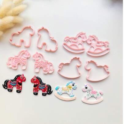 Nordic Dala Horse Theme Polymer Clay Cutter, Traditional Folk Floral Saddle Pattern Clay Cutter, DIY Handmade Earrings Pendant Brooch Making Tool, Compatible With Polymer Clay, 3D Printed, Clean Cut, Handmade Jewelry Floral DIY Craft Accessories, 3D Printed, Clean Cut, Handmade Jewelry Floral DIY Craft Accessories