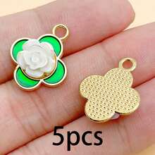 Ngẫu nhiên 5/10 món charm cỏ bốn lá vàng và hoa hồng, men xanh với mặt dây hoa nhựa 3D, phụ kiện làm hoa tai, dây chuyền và trang sức DIY - Nhiều màu - Xem 16