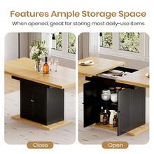 Extendable Dining Table And Chairs Set Of 6, Rectangular Dining Table With Storage Rack And Padded Chairs, Durable Dining Furniture Set Suitable For Dining Room And Kitchen - Wood & Black Table + Brown PU Chair - View 3