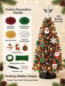 1pc DIY Beaded Christmas Tree Craft Kit+Tools, Colorful Bead And Ornament Components For Handmade Tabletop Holiday DisplayChristmas Decor,Christmas Home Decor,Room Decor, Festive Party Decoration, Seasonal Craft Project, Gift And Winter Home Display - DIY Christmas Tree Kit - View 7