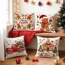 4pcs/1pc Christmas Gingerbread Man Pattern Pillow Case Without Insert, Single-Sided Printed Pillow Case, Suitable For Living Room, Bedroom, Home Decor, All-Season Pillow Case - Multicolor - View 10