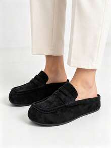 Men's Lightweight Driving Loafers Summer Slip-On Slouchy Shoes Breathable Casual Half-Back Slippers - Black - View 2