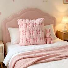 1/2pcs Bowknot Plush Embroidered Throw Pillow Covers, Sofa Cushion Covers, Without Pillow Insert, Suitable For Bedroom, Living Room, Holiday Gift - Pink - View 1