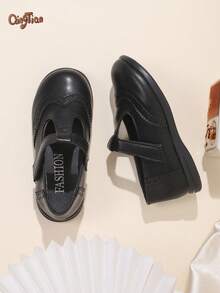 1 Pair Black Rice Bottom Girls' Minimalist Solid Color PU Leather ...