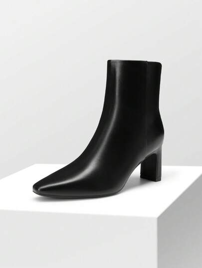 Botines Cortos Finas Retro, Punta Cuadrada, Cremallera Trasera, Estilo Casual y Elegante, Ideales para Invierno Otoño