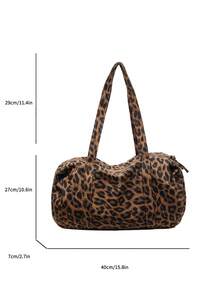 Printed Pattern Luggage Bag With Front Pocket And Large Capacity, Handheld Storage For Clothes And Personal Items, Zipper Closure, Vintage Hot Girl Style Travel Bag, Suitable For Short Trips, Shopping And Outings, For Girls Who Like Personalized Vintage Outfits - Brown - View 8
