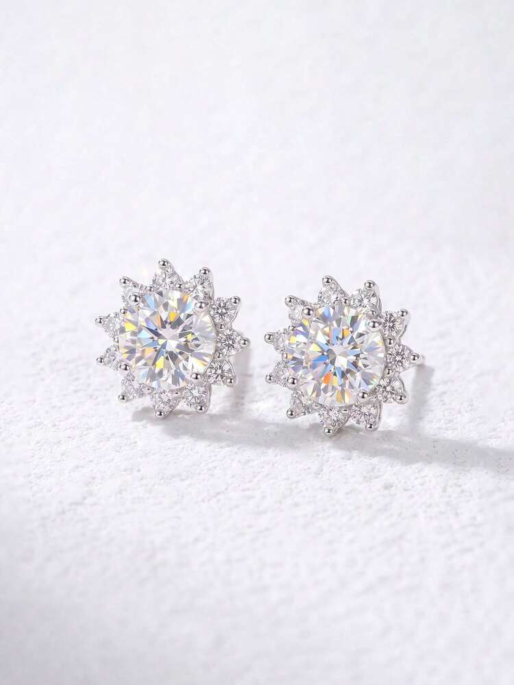 1pc Moissanite Earrings Romantic 0.5ct Sunflower Studs, Suitable For Women's Daily Wear And Party - Sunflower Moissanite Earrings - View 2