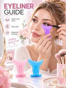 1pc--2-In-1 Silicone Eyelash Applicator & Lower Lash Stamp, Combines Eyeliner Guide, Powder, Purple, Blue Three-Color Options, Smudge-Proof Mascara Application, Eyeshadow Makeup And Lower Lash Stamp Functions; Includes Crescent-Shaped Guard, Suitable For Beginners, Easy Eyeliner Positioning And Mascara Application; Silicone Material, Smudge-Proof, Portable And Easy To Use, Essential Eye Makeup Tool For Home And Travel. - Multicolor - View 2