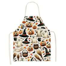 1pc Halloween Magic Party Print Apron - Halter Neck Sleeveless Design With Ghost, Pumpkin Lantern, Candy, Cauldron And Magic Wand Patterns, Suitable For Kitchen Cooking, Housework Cleaning And Halloween Party Use, Home Decor, Atmosphere Apron, Fun Home Daily Necessities, Joyful Holiday Gift - Multicolor - View 11