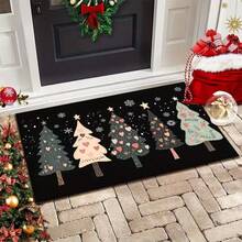 1pc, Holiday Christmas Tree Welcome Mat, Christmas Tree & Snowflake Pattern, Christmas Gift, Christmas Decoration, Christmas, Non-Slip, Machine Washable, Durable - Perfect For Home, Holiday Decor, Entrance, Living Room, Balcony Outdoor Space! - Black - View 6