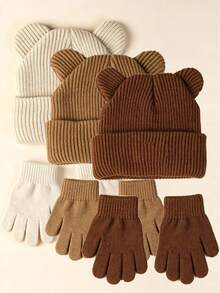 1 Set Unisex Toddler/Baby Knitted Hat + Gloves, Versatile Bear Design Cartoon Hat & Warm Gloves 2 Pieces Set - Set - View 15