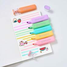 Large Capacity >12pcs Multicolor Soft Pastel Fluorescent Highlighter Set, Non-Bleed Quick-Dry Oblique Tip Design, For Student Note-Taking, Key Point Marking, Bible Annotation, Journaling, Drawing, Office Use - Highlighter - View 9