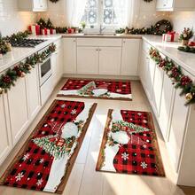 1pc Soft Faux Cashmere Material Floor Mat, Christmas Holiday Red Plaid Cartoon Decorative Rug, Kitchen Entrance Door Mat, Bedroom Door Anti-Slip Mat, Bathroom Non-Slip Mat, Festive Atmosphere Entryway Mat, Suitable For Multiple Scenes Anti-Slip Floor Mat, Room Decor, Holiday Gift - Multicolor - View 1