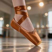 Women's Ballet Pointe Shoes, Fashionable Bronze Satin Wrap-Around Ribbon Rubber Sole Dance Shoes, Toe Protection, Comfortable And Lightweight For Dance Performance - Bronze - View 4