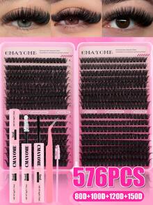 640/592/576 Clusters Segmented Lash Extensions, 8-16mm D Curl 10D-150D Fluffy Thick Individual Lashes, Waterproof Ultra-Soft Single Cluster Eyelashes For Daily Wear, Dating, Party, Christmas, Halloween. - Multicolor - View 5
