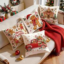 4pcs/1pc Christmas Gingerbread Man Pattern Pillow Case Without Insert, Single-Sided Printed Pillow Case, Suitable For Living Room, Bedroom, Home Decor, All-Season Pillow Case - Multicolor - View 9