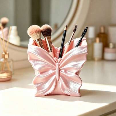 1pc 3D Printed Butterfly Makeup Brush Holder, High-Value Desktop Cosmetic Storage Box, Multi-Function Storage Bucket, Suitable For Eyebrow Pencil, Earrings Jewelry, Vanity Decor Christmas