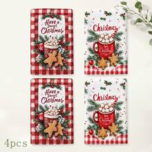 2件裝薑餅人印花廚房抹布「Have A Sweet Christmas」字母圖案手巾，節日風抹布茶巾，適用於廚房烹飪、烘焙、清潔擦拭與聖誕家居裝飾，聖誕禮物 - 彩色 - 查看 8