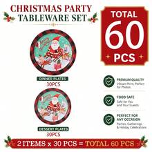 10/30/50pcs Christmas Disposable Paper Tableware Set (Includes 7-Inch And 9-Inch Plates, Paper Cups, Featuring Santa Claus, Reindeer, Sleigh, Gift And Mint Green Buffalo Plaid Design, Suitable For Christmas Party, Holiday Dinner, Winter Celebration And Holiday Table Setting) - Multicolor - View 7