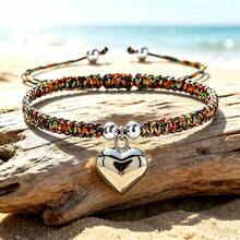 1Pc Multicolor Handmade Braided String Bracelet Silver Big Heart Pendant Rope Bangle For Women Couple Cute Casual Jewelry Gift - Large Silver Heart - View 6