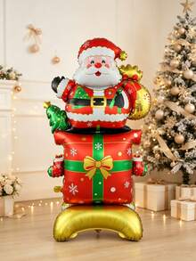 1pc 150cm Gold Base Christmas Gift Box Santa Claus Cartoon Design Christmas Party Decoration Toy Balloon Set - View 1
