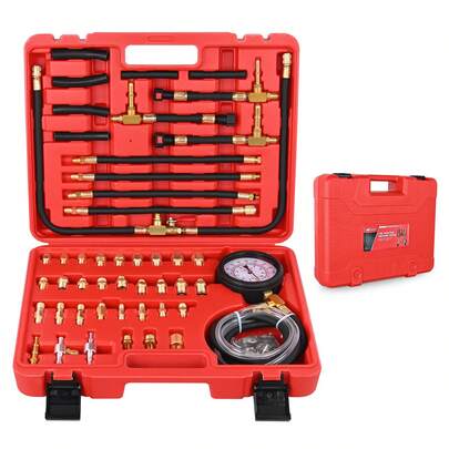 Nilight Fuel Injection Pressure Tester Kit, 0-140 PSI Gauge Dual-Scale Gauge, Multiple Adapters, Helps Diagnose Gasoline Fuel System Pressure (52pcs)