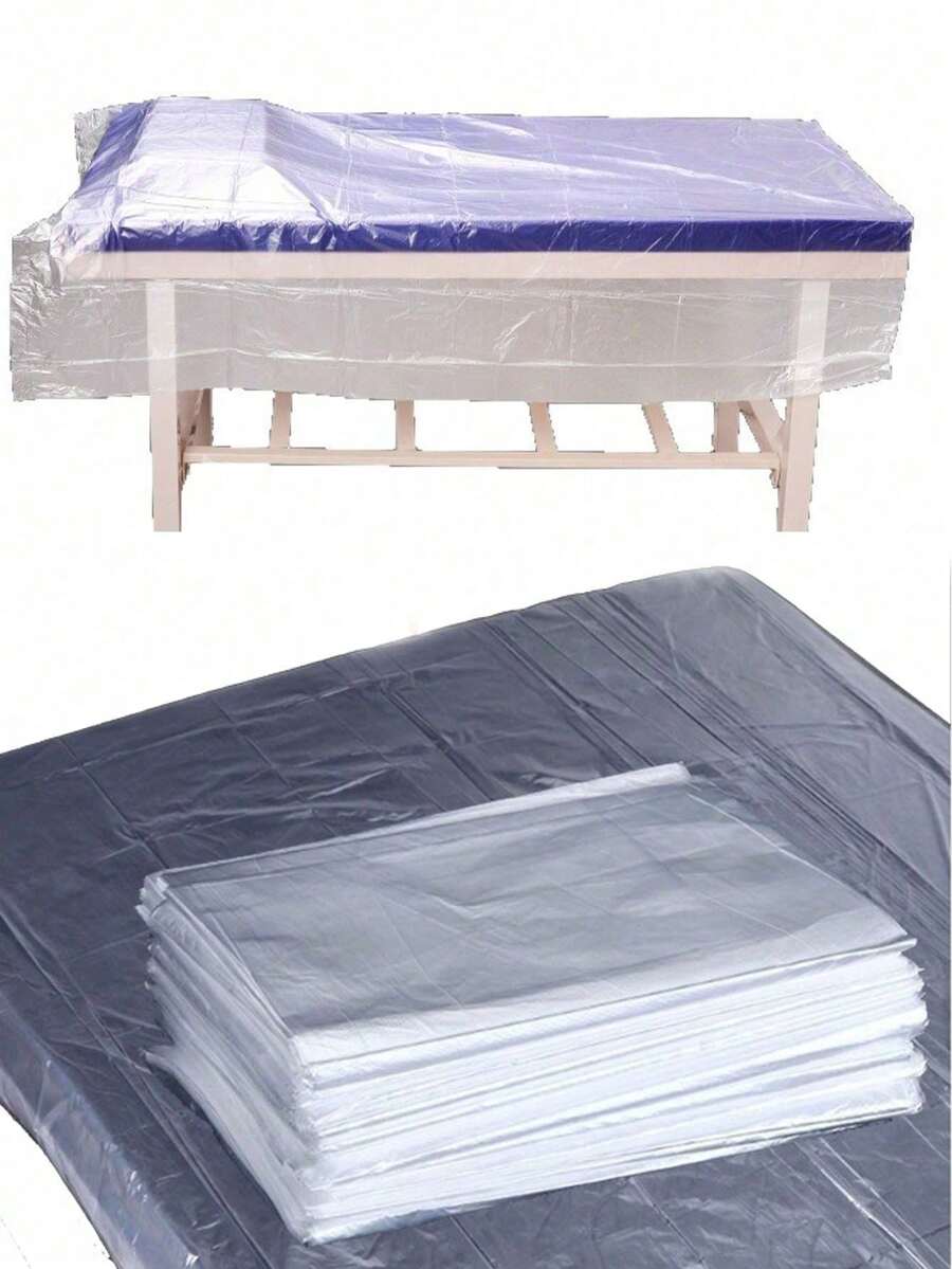 100pcs Disposable Plastic Film Sofa Bed Cover Mattress Protector Sheet For Beauty Salon Massage Bed, Size 80*180 - White - View 1