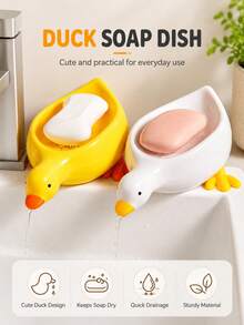1pc Yellow Duck Shaped Soap Holder, Plastic Material, Suitable For Kitchen Bathroom Countertop Storage Box, Non-Slip Drainage Soap Dish Container, Bathroom Accessories, Home Bathroom Decor, Summer - Multiple Styles and Colors - View 9