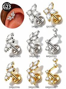 1PC Equisite CZ Marquise Wing Tragus Conch Earring ASTM Solid Titanium Inlaid Zirconia Flatback Lip Nose Tragus Cartilage Rook Earring Bodyjewelry - 1 Titanium Lip Stud - View 10