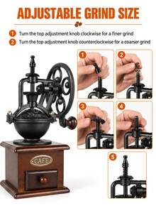 Vintage Ferris Wheel Manual Coffee Grinder, Solid Wood Base, Cast Iron Retro Hand Crank Coffee Bean Grinder, Classic Nostalgic Design, Home Coffee Bar Countertop Decor, Precise Conical Grinding, Suitable For Pour-Over Coffee Home Accessory - Multiple Styles and Colors - View 3