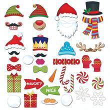 36Pcs Christmas Photo Booth Props,Paper Handheld Selfie Props With Santa Claus & Snowball Patterns,Christmas Party Decor Supplies - Multicolor - View 5