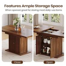 Extendable Dining Table And Chairs Set Of 6, Rectangular Dining Table With Storage Rack And Padded Chairs, Durable Dining Furniture Set Suitable For Dining Room And Kitchen - Brown Table + Grey Linen Chair - View 3