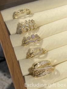 Set Of 5 Romantic Cubic Zirconia Rings, Women's Wedding Anniversary Gift (Gift Box Not Included) - 1# - View 8