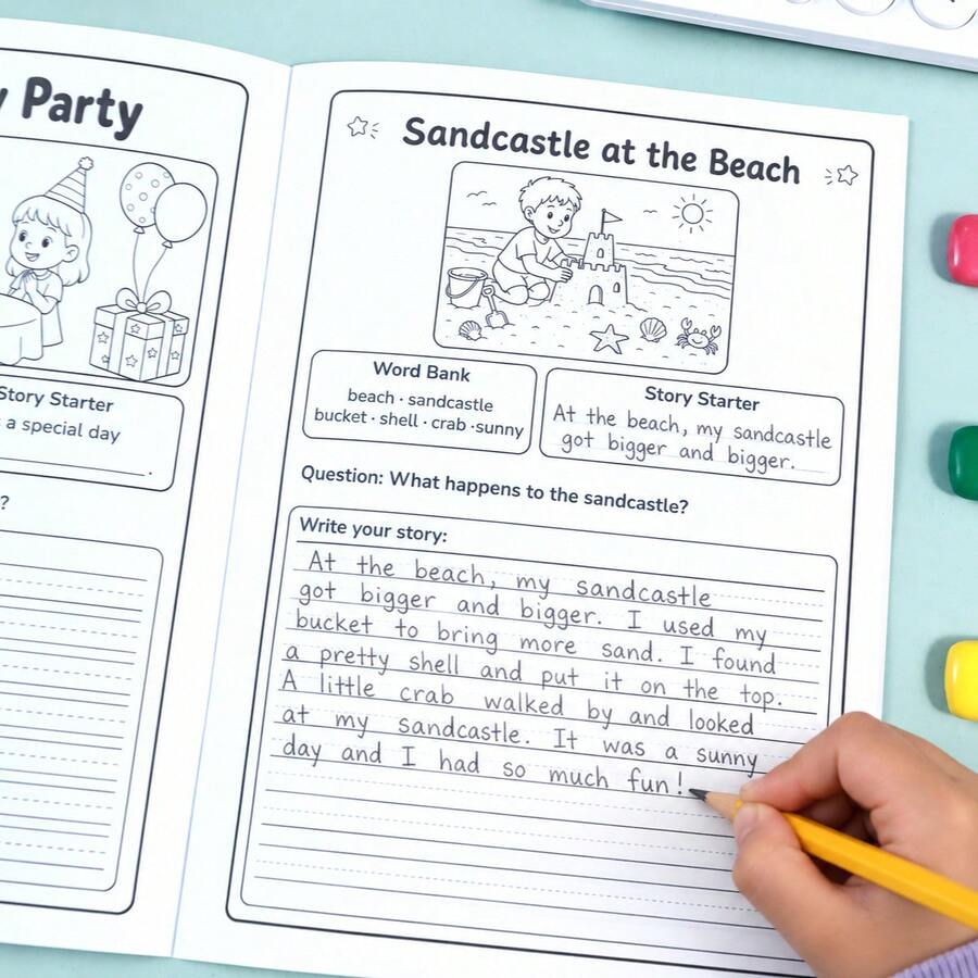 Children's English Look Imagine Write Picture-Based Storytelling Practice Workbook, Narrative Writing Training Exercise Book, Back To School Learning Supplies, Student Holiday Gift