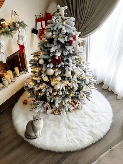 1 pieza Alfombra de peluche con diseño de árbol de Navidad hueco blanco, alfombra decorativa, tapete de piso, alfombra para sala de estar, alfombra para dormitorio, alfombra de uso diario
