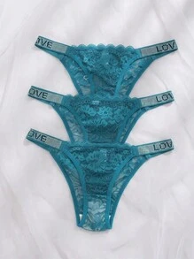 Mystèrelle 3-Pack Sexy Lace Semi-Sheer Comfortable Breathable Thongs - Solid Color, Floral Texture Design, Ideal Gift For Valentine's Day And Christmas - Multicolor - View 3