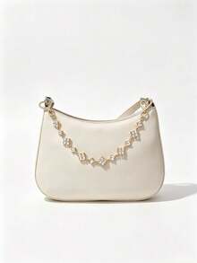 1pc Vintage Square Diamond Coin Tassel Bag Chain, Silver Boho Style Purse Decor Chain, Detachable Clasp Shoulder Bag Accessory Charm - Multicolor - View 1