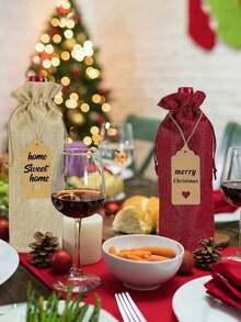 Cinch Top Wine Bottle Bags - Reusable Gift Bags For Birthday Parties, Weddings, Christmas And New Year Decorations, Bag Set With Labels - Multicolor - View 3