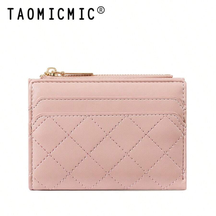 Women's Card Holder Wallet, Quilted PU Portable Wristlet Wallet, Zipper Coin Pocket, Multiple Card Slots And Cash Compartment