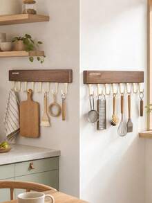 Utensil Hook Rack, Wall‑Mounted Kitchen Hanging Organizer, Holds Spatulas, Whisks, Cutting Boards & Towels, Punch‑Free Adhesive Installation, No Damaging Walls, Ideal For Home Kitchen, Apartment, Small Galley Kitchen Storage - Multicolor - View 8