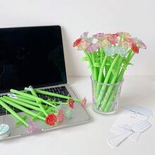 Cartoon Girl Heart Style Realistic Rose Flower Neutral Pen, Replaceable Refill, Journaling Pen, Christmas Valentine's Day Student Gift Pen - A - View 3