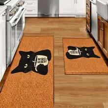 2D Coffee Drinking Cat Pattern Printed Long Runner Mat, Indoor Entrance Rug, Bedroom Bedside Mat, Kitchen Runner Mat, Suitable For Living Room, Laundry Room, Bathroom - Multicolor - View 4