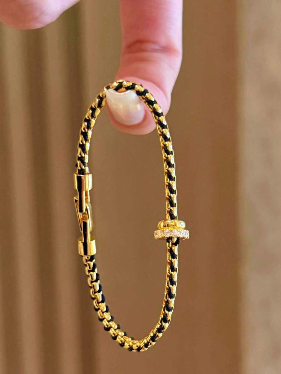 1 chiếc nhẫn hở hình trái tim đính kim cương hồng lấp lánh đá zirconia cao cấp thời trang, trang sức trái tim sang trọng - Vòng tay đan dây chạy vòng - Xem 1