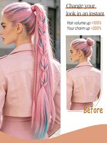 26inch Pink Braided Ponytail Extensions,Reusable Elastic Rubber Band Hair Accessory For Cosplay,Festival, Party And Daily Wear - Multicolor - View 5