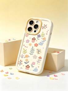 1pc Autumn Cute Pastel Floral & Acorn Print Soft Silicone Wrist Lanyard Phone Case, Shockproof Full Camera Lens Protection Cover Compatible For IPhone11/12/13/14/15/16 Pro, Pro Max/PLUS - Multicolor - View 3