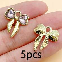 Random 5/10pcs Golden Bow Charms With Heart Rhinestone, Multi Color Crystal Bow Pendant For DIY Earrings Bracelets Necklaces Jewelry Making Accessorie - Multicolor - View 13