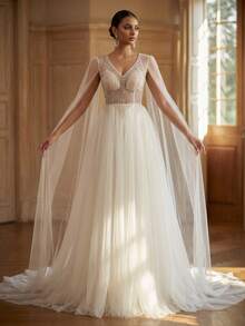 Ball Gown Evening Dress, Romantic Sheer Corset Lace-Up Tulle Long Dress, Fairy Princess Gown, Suitable For Weddings And Formal Parties - White - View 4