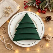 1/2/6pcs Christmas Red & Green Fabric Napkins, Foldable Christmas Tree Shaped Napkins, Holiday Party Table Decor Napkins - Multicolor - View 1